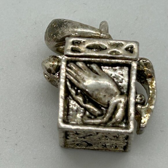 Vintage Silver-Tone Prayer Box Charm or Pendant With Intricate Praying Hands - Picture 4 of 9